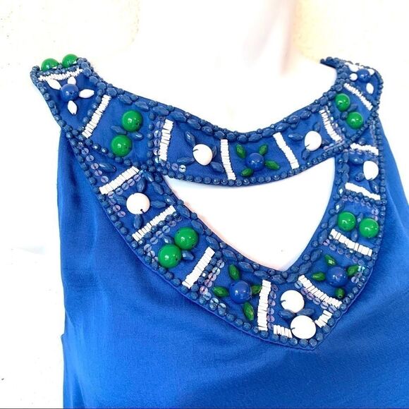 BCBG BLUE BEADED HALTER TOP - Picture 2 of 7